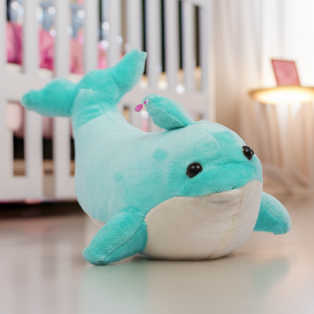 PlushyOnline's Dolphin Green & White Soft Toy for Kids 1+ Yrs - 30 cm