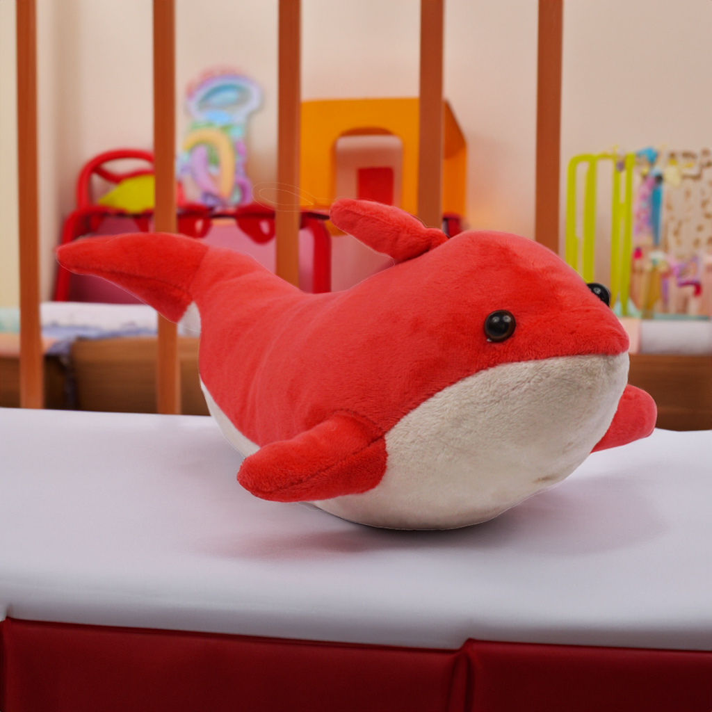 PlushyOnline's Dolphin Red & White Soft Toy for Kids 1+ Yrs - 30 cm